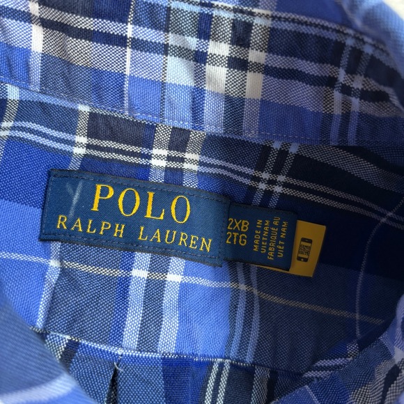 Polo Ralph Lauren‎ Oxford Shirt Men's 2XB Blue Cotton Plaid Pocket Flesh Pony - Picture 3 of 14